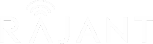 White logo with the word "RAJANT" in uppercase letters. The letter "A" features three curved lines above it, resembling wireless signal waves. The background is light gray.