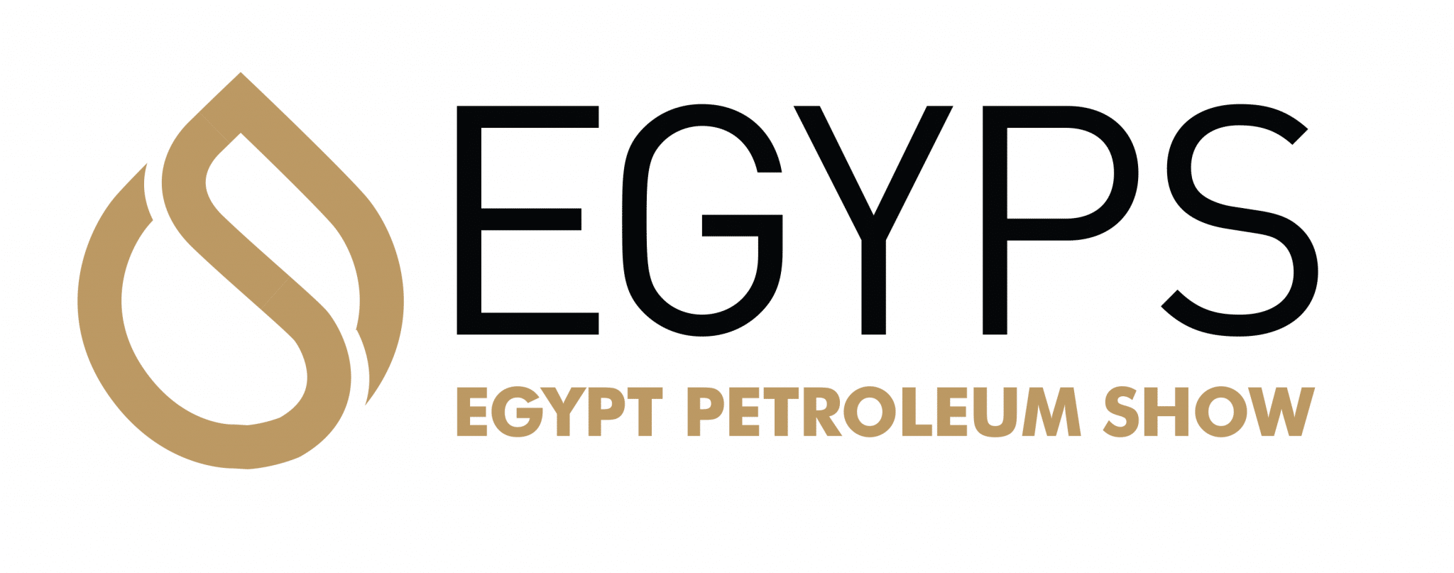 Logo for the Egypt Petroleum Show featuring a gold drop-shaped symbol next to bold black text "EGYPS" and smaller gold text "EGYPT PETROLEUM SHOW" underneath.