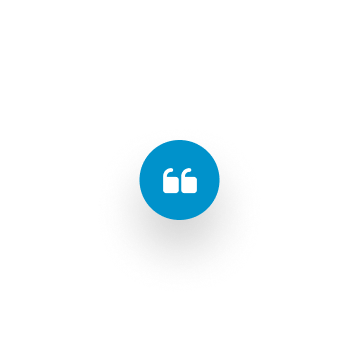A blue circle with a white quotation mark symbol in the center, set against a light gray background with soft circular gradients.