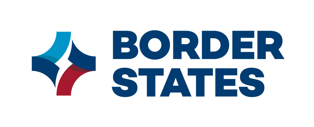 Border States logo featuring a geometric, four-part abstract icon in blue and red tones to the left, with the words "BORDER STATES" in bold, blue uppercase letters on the right.