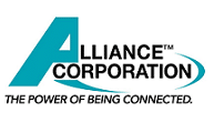 Logo for Alliance Corporation with a large teal letter "A," black text reading "Alliance Corporation," a blue swoosh, and the slogan "The Power of Being Connected.