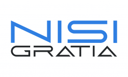 Logo with the words "NISI GRATIA." "NISI" is in large, blue, modern font above "GRATIA" in a smaller, black, geometric font, all on a white background.