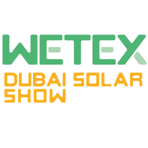 Logo for WETEX Dubai Solar Show. The word “WETEX” is written in large green letters, with “DUBAI SOLAR SHOW” below it in bold orange-yellow uppercase letters on a white background.