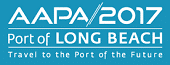 White text on a blue background reads: "AAPA 2017. Port of Long Beach. Travel to the Port of the Future.