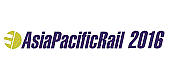 Logo for AsiaPacificRail 2016, featuring stylized yellow lines forming a partial globe on the left, with the event name in dark blue text to the right.
