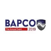 BAPCO 2019 logo with a blue shield on the right, "BAPCO" in large blue letters, and "The Annual Event" in a red box with "2019" next to it.