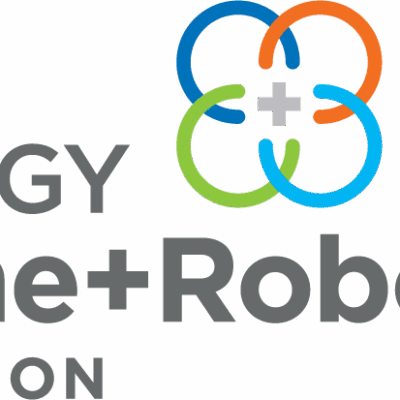Logo for the Energy Drone + Robotics Coalition, featuring the organization's name and two icons: a colorful interconnected drone-like symbol and a stylized eye with a gear inside.