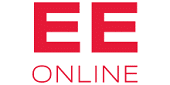 Red uppercase letters "EE" appear above the word "ONLINE" in smaller red capital letters, all set against a white background.