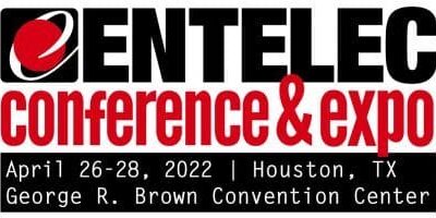 ENTEREC Conference & Expo logo with event details: April 26-28, 2022, Houston, TX, George R. Brown Convention Center. Black, red, and white text with a circular icon on the left.