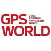 Logo for GPS World magazine. The words "GPS WORLD" appear in bold red letters, with smaller text to the right reading "GNSS Position Navigation Timing.