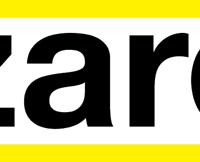 The image displays the word "hazardex" in bold black lowercase letters on a white background, with horizontal yellow bars above and below the text.