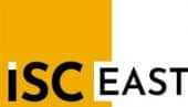 Logo with a large yellow square on the left and the words “ISC EAST” in bold black and white text across the bottom.