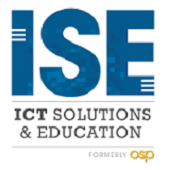 Logo with large blue letters "ISE" above the text "ICT Solutions & Education" in black. At the bottom right, smaller text reads "Formerly OSP" with “OSP” in yellow.