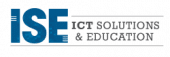 Logo with large blue letters "ISE" next to the text "ICT Solutions & Education" in gray capital letters, all set against a light background.