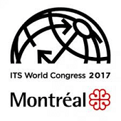 Logo for ITS World Congress 2017 featuring a stylized globe with arrows, the event name, and "Montréal" with a red floral emblem below.