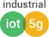 Logo with the word "industrial" above two overlapping circles labeled "iot" (green circle) and "5g" (yellow circle), representing industrial IoT and 5G technology integration.