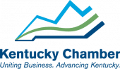 Logo for the Kentucky Chamber featuring blue and green stylized mountain lines above the words “Kentucky Chamber” and the tagline “Uniting Business. Advancing Kentucky.”.