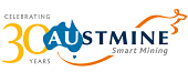 Austmine logo with text: "Celebrating 30 Years." The word "Austmine" features an outline of Australia and a stylized orange kangaroo above "Smart Mining.