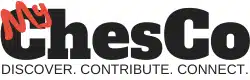 Logo for "MyChesCo," with "My" in red script over "ChesCo" in bold black text, and the tagline "Discover. Contribute. Connect." written below in smaller letters.