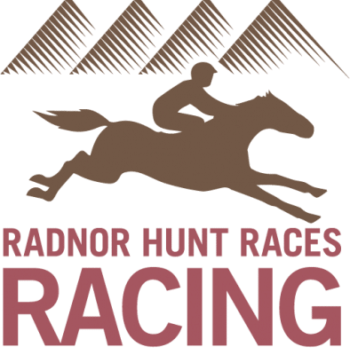 A graphic of a jockey riding a galloping horse, with flags and text that reads: "Radnor Hunt Races - Racing For Open Space." The design features brown and maroon colors.