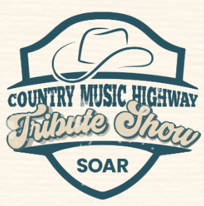 A shield-shaped logo with a cowboy hat above the words "Country Music Highway Tribute Show" in bold text, and "SOAR" at the bottom.