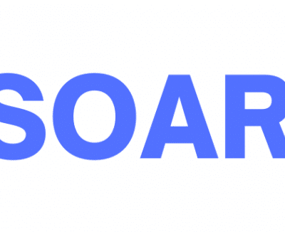Animated text that starts as "SOAR," with each letter gradually morphing through other words—"ROAR," "ROAD," "LOAD"—before returning to "SOAR," all in bold blue capital letters on a white background.