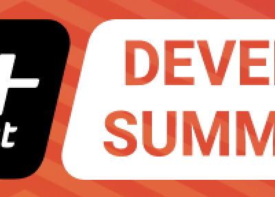Logo for PX4 Autopilot on a black background next to text reading "Developer Summit 2023" in orange and black on a white background, with a diagonal striped orange-red backdrop.