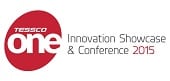 Logo for Tesco One Innovation Showcase & Conference 2015, featuring a red circle with "TESCO one" inside and event name in grey and purple text to the right.