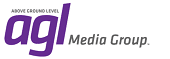 Logo for AGL Media Group. The text "Above Ground Level" is in small letters above large, bold, purple letters "agl" followed by "Media Group." in gray font to the right.