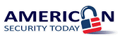 Logo for "American Security Today" featuring the text in blue, with "AMERICAN" in bold and "SECURITY TODAY" below, accompanied by a padlock graphic with an American flag design.