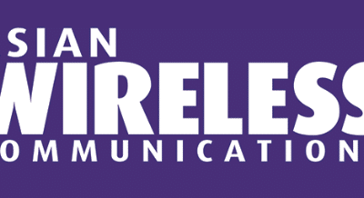 Logo with white text on a purple background that reads "Asian Wireless Communications.