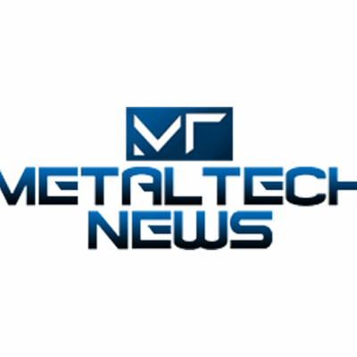 Logo for "MetalTech News" featuring bold, blue gradient text with a stylized "MT" symbol above the words, all set against a white background.