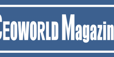 A blue rectangular logo with the white, bold text "CEOWORLD Magazine" centered inside a white border.