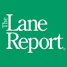 Logo for The Lane Report, featuring the publication's name in large white text on a green background.