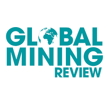 Logo for "Global Mining Review" with the word "GLOBAL" on top, "MINING" in the middle, and "REVIEW" below, featuring a globe illustration as the letter "O" in "GLOBAL." The text is teal on a white background.