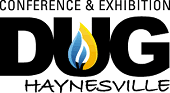 Logo for the DUG Haynesville Conference & Exhibition featuring large black text "DUG" with a blue and yellow flame inside the "U", and the words "Conference & Exhibition" above and "Haynesville" below.