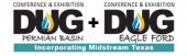 Logo for the DUG Permian Basin and DUG Eagle Ford Conference & Exhibition, featuring bold text with a blue and yellow flame icon, and the tagline "Incorporating Midstream Texas" below.