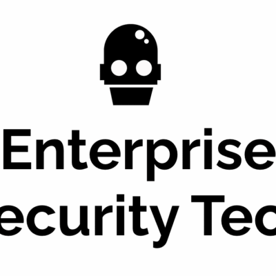 Black robot head icon above bold text that reads "Enterprise Security Tech" on a white background.