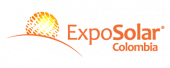 Logo for ExpoSolar Colombia featuring an abstract sun design on the left and the words "ExpoSolar Colombia" in orange text on the right.