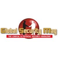 Logo for Global Security Mag featuring two silhouetted figures shaking hands inside a red circle, with the tagline "The Logical & Physical Security Magazine" in a red banner below the title.
