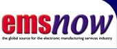 The logo features the text "emsnow" with "ems" in bold red and "now" in purple italics. Below, it reads: "the global source for the electronic manufacturing services industry.