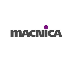 The image shows the word "MACNICA" in bold, dark gray letters. The dot above the letter "I" is purple, adding a distinctive accent to the logo. The background is white.
