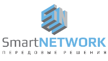 Logo with a blue and gray 3D hexagon containing the letters "SN." Below, text reads "SmartNETWORK" and, in Russian, "ПЕРЕДОВЫЕ РЕШЕНИЯ," meaning "advanced solutions.