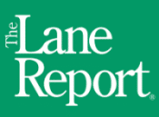 White text on a green background reads "The Lane Report." The word "The" is rotated vertically to the left of "Lane Report," which is written in large, bold letters.