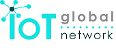 Logo for IoT Global Network, featuring "IOT" in large blue letters with a connected node graphic above the "I", and "global network" in smaller gray and blue letters to the right.