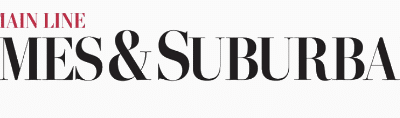 Logo for "Main Line Times & Suburban" with "Main Line" in red uppercase letters and "Times & Suburban" in large black uppercase letters on a white background.