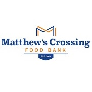 Logo for Matthew’s Crossing Food Bank featuring a stylized "M" at the top, with the words “Matthew’s Crossing Food Bank” and “EST 2001” below in blue and orange text.