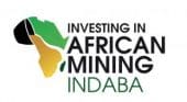 Logo for "Investing in African Mining Indaba" featuring a stylized map of Africa in green, gold, and black, with the event name in bold black and green text to the right of the map.