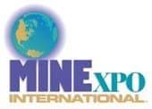 Logo for MINExpo INTERNATIONAL featuring a stylized globe above the words "MINE" in bold purple, "XPO" in light blue, and "INTERNATIONAL" in gold letters below.