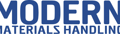 The image displays the words "MODERN MATERIALS HANDLING" in bold, blue, uppercase letters on a white background.